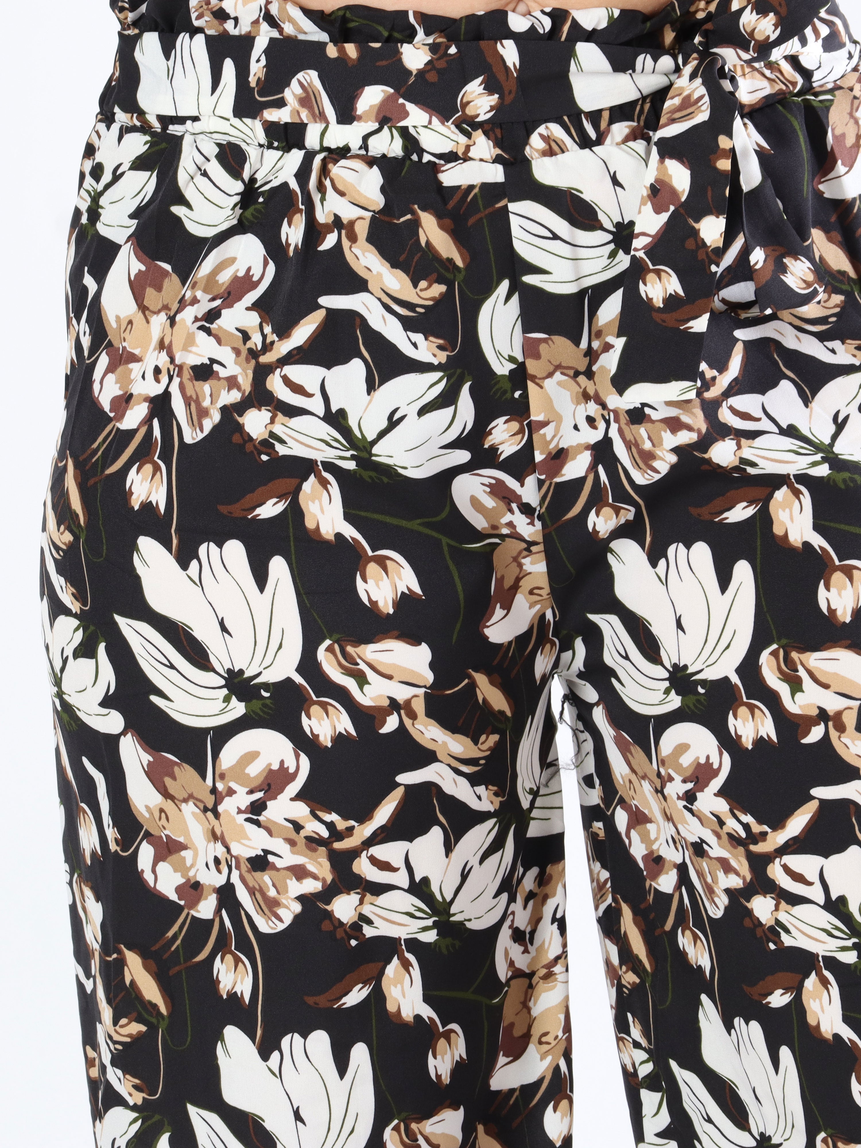 Angel - Lösa byxor i blommönster med knytband